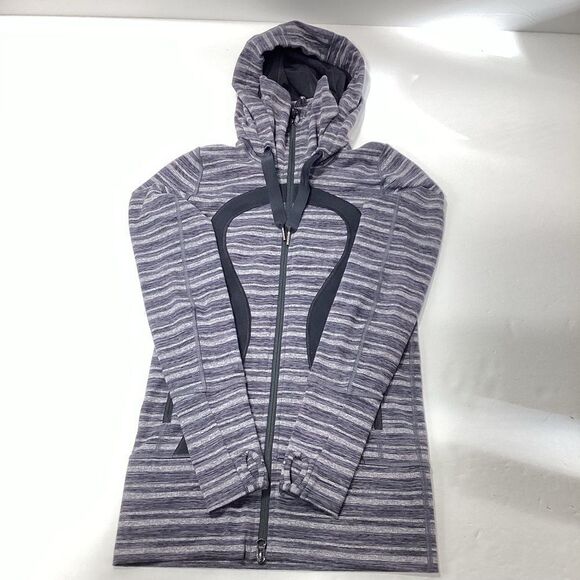 Lululemon Stride Athletic Jacket Zip Front Hooded Sweatshirt Black Gray 2 - Picture 8 of 9